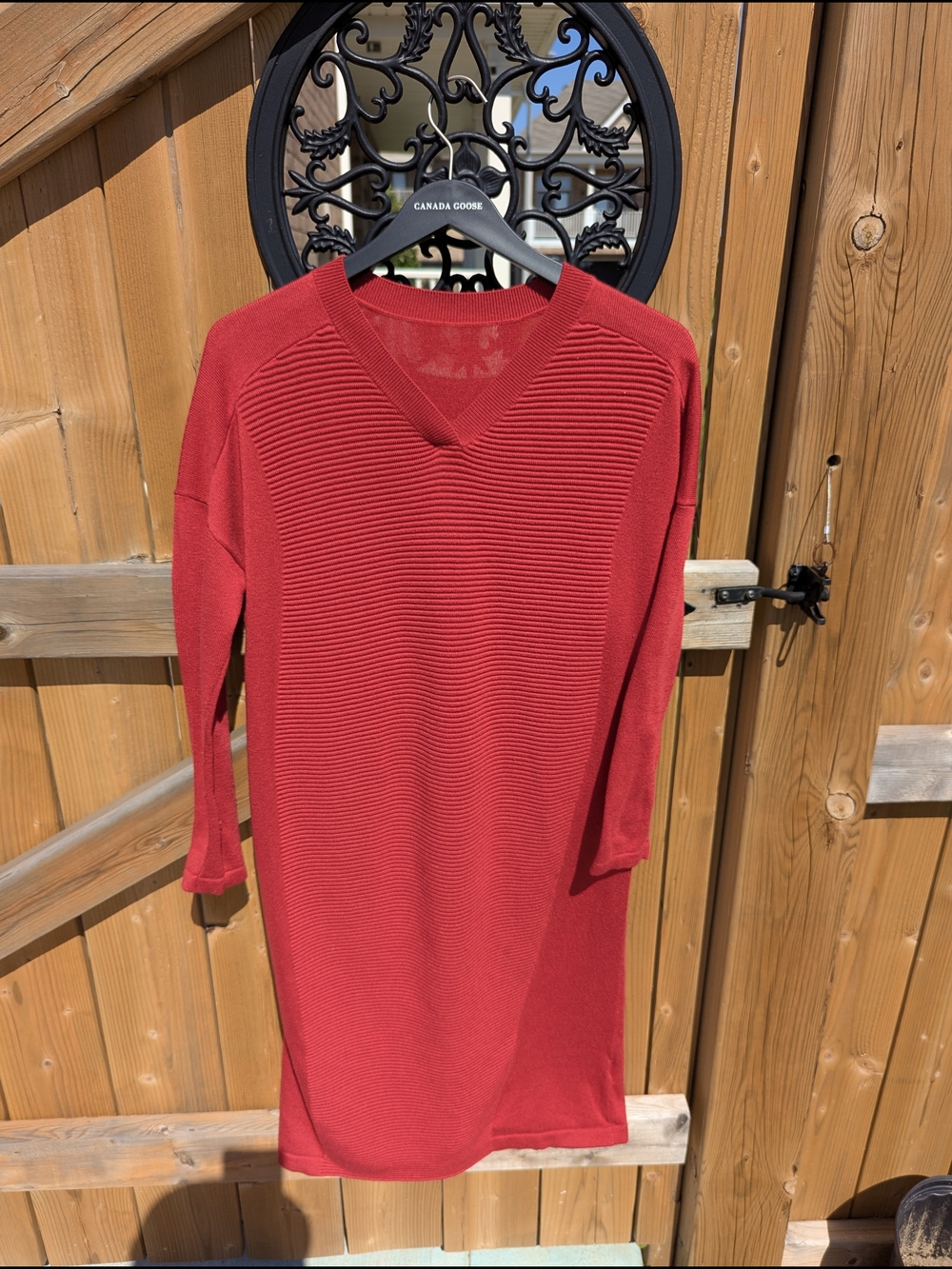 Red Ribbed V-Neck Sweater Dress